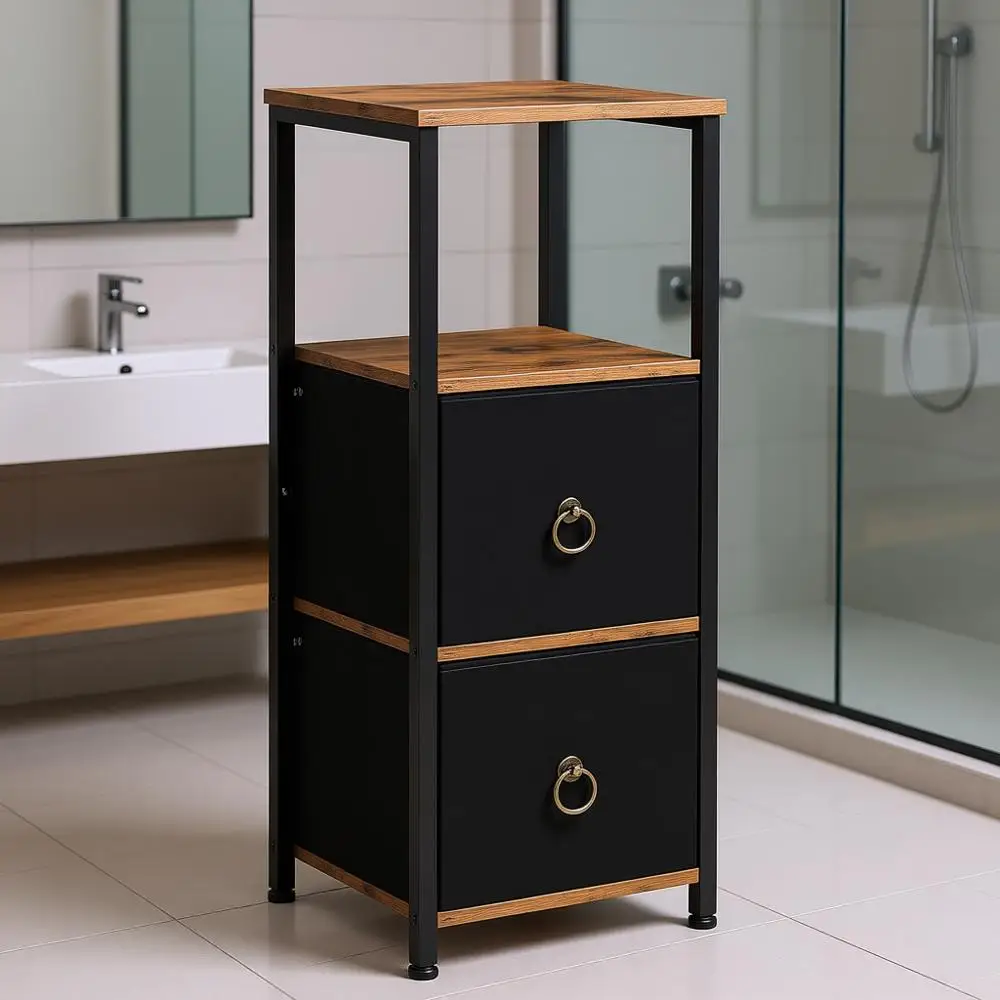 Cabinet, 4-Tier Shel Stand, 2 Drawers, Bathroom Floor Cabinet, Narrow Storage Cabinet, Rustic Brown and Black
Cabinet, 4-Tier Shel Stand, 2 Drawers, Bathroom Floor Cabinet, Narrow Storage Cabinet, Rustic Brown and Black