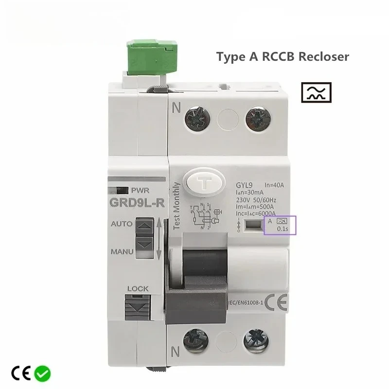 GRD9L-R Type A RCCB Auto Recloser 40A 63A 30mA 100mA 300mA Safety Breaker Diferencial Rearmable Automatico
GRD9L-R Type A RCCB Auto Recloser 40A 63A 30mA 100mA 300mA Safety Breaker Diferencial Rearmable Automatico