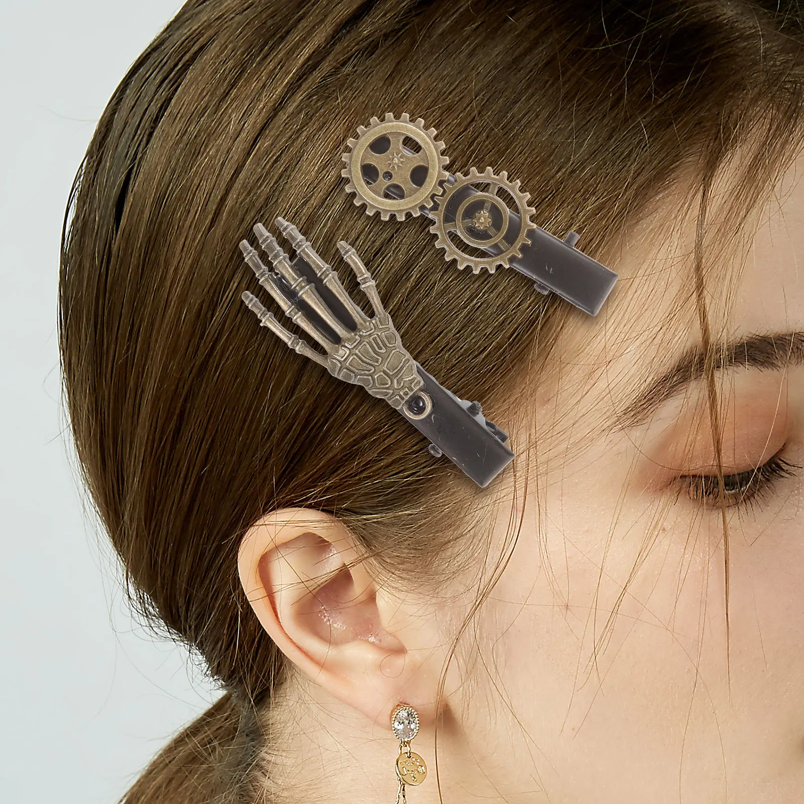 2Pcs Halloween Hair Clips Skull Gothic Retro Steampunk Gear Hairpins Small Metal Hair Accessories Party Hairpins for Women
2Pcs Halloween Hair Clips Skull Gothic Retro Steampunk Gear Hairpins Small Metal Hair Accessories Party Hairpins for Women