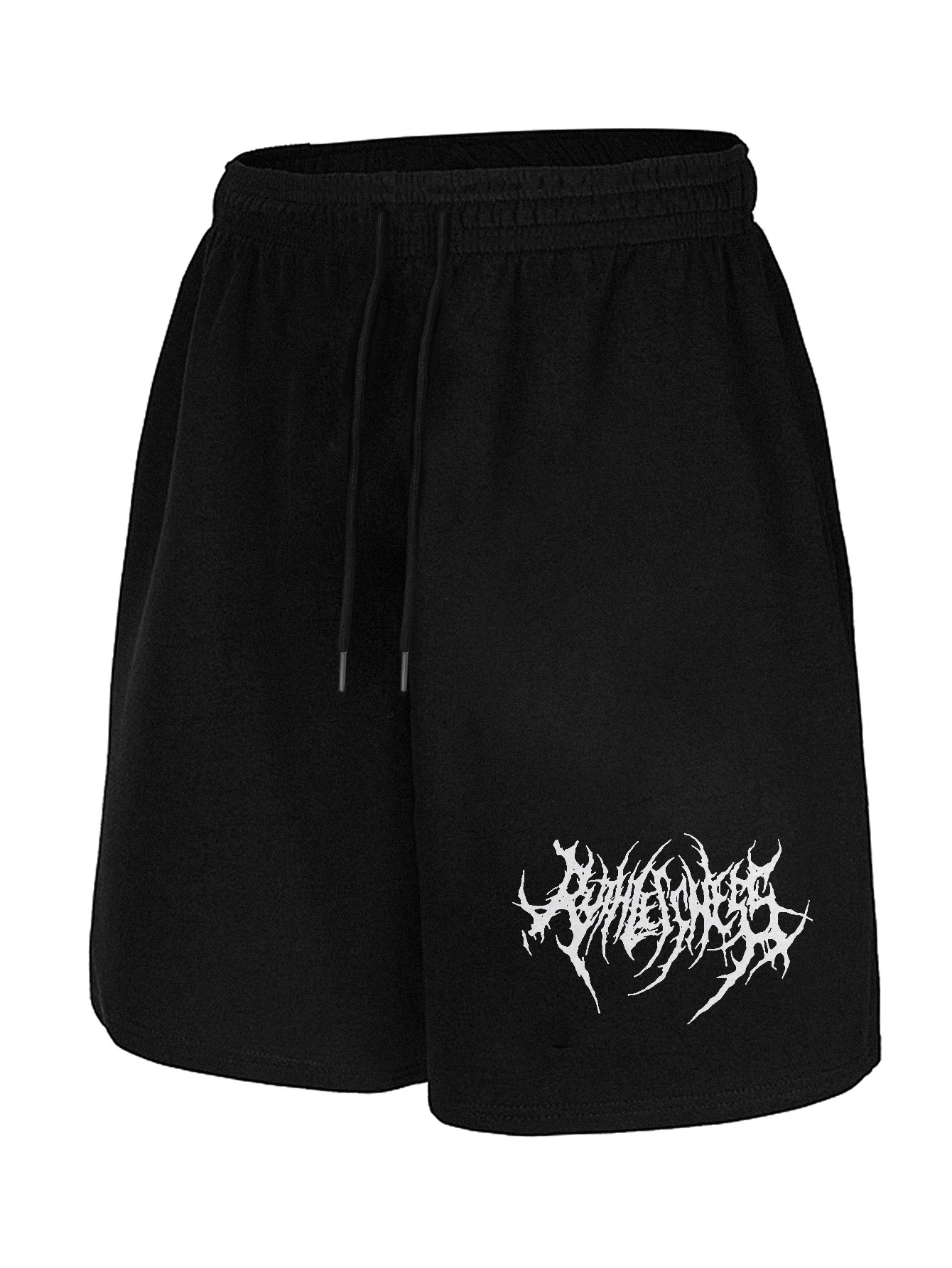 Men'S Black Casual Shorts with White Graphic Print, Drawstring Waist, Pockets, Stretch Fabric - Ideal for Summer Outdoor Fitness
Men'S Black Casual Shorts with White Graphic Print, Drawstring Waist, Pockets, Stretch Fabric - Ideal for Summer Outdoor Fitness