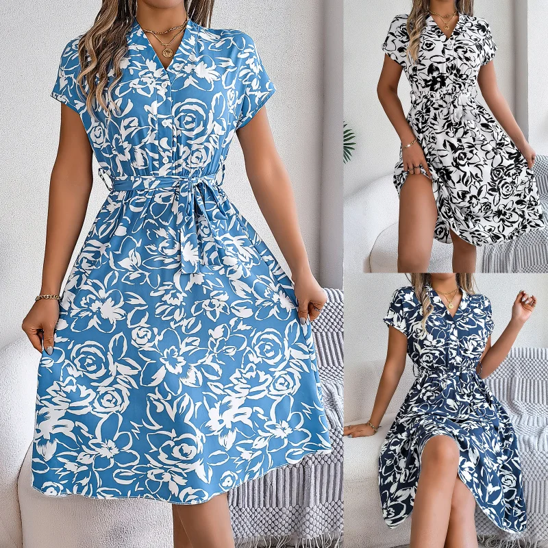 2025 Spring and Summer LeisureVButton Collar Batwing Sleeve Floral Flared Dress Women's Fashion C001
2025 Spring and Summer LeisureVButton Collar Batwing Sleeve Floral Flared Dress Women's Fashion C001