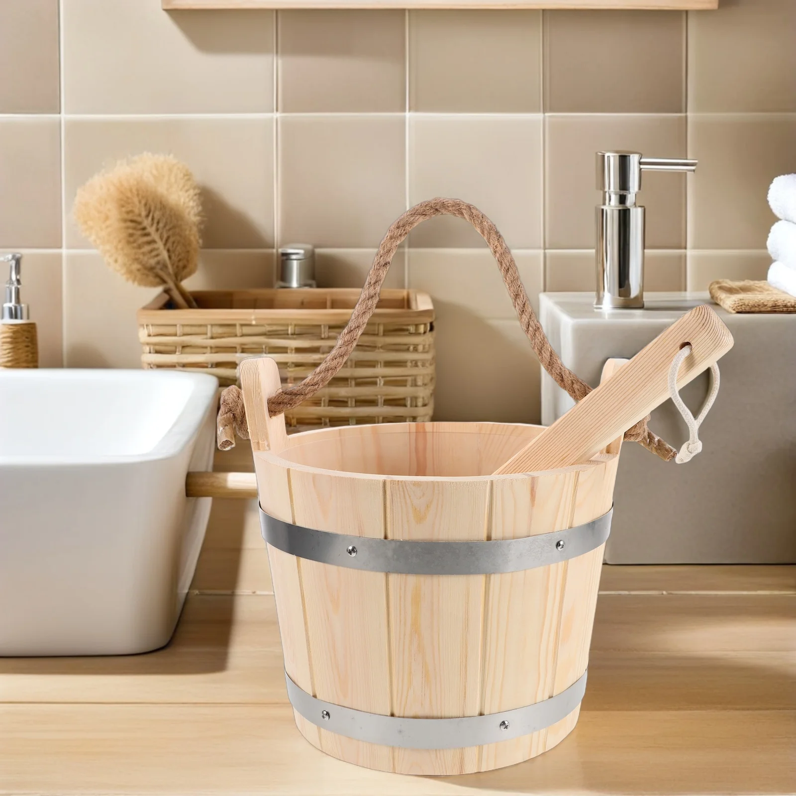 1 set Sauna Wooden Bucket with Ladle Heat Resistant Portable Steam Room Bath Water Dipper Set for Garden Use
1 set Sauna Wooden Bucket with Ladle Heat Resistant Portable Steam Room Bath Water Dipper Set for Garden Use