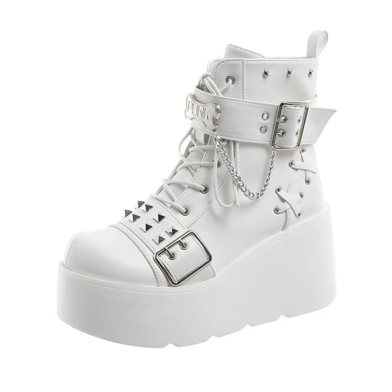 Women's Rivet Chain Short Boots Black White Punk Gothic Shoes Size 35-42 Street Fashion Female Cos Boots 9cm High Platform Botas
Women's Rivet Chain Short Boots Black White Punk Gothic Shoes Size 35-42 Street Fashion Female Cos Boots 9cm High Platform Botas