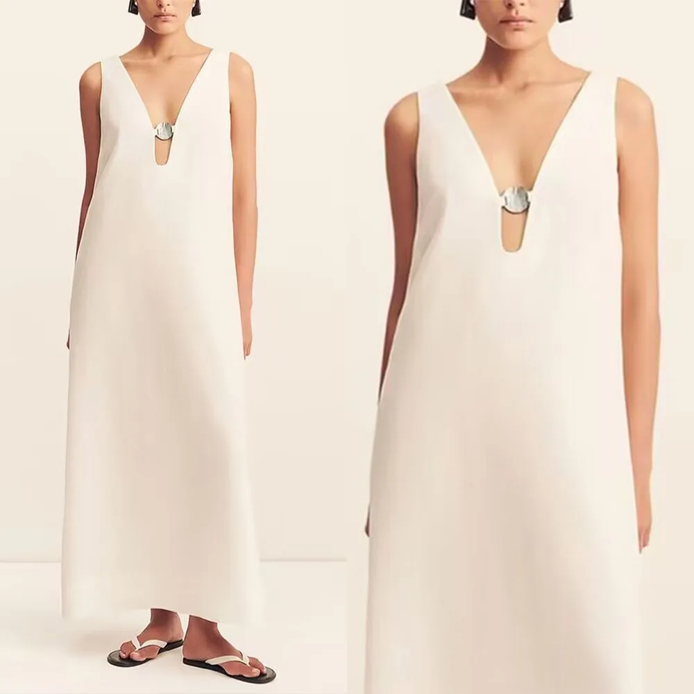 High Quality Customized V-neck Ankle Length White Long Dresses Sleeveless A-line Elegant Dress Women for Wedding Party 원피스 Prom
High Quality Customized V-neck Ankle Length White Long Dresses Sleeveless A-line Elegant Dress Women for Wedding Party 원피스 Prom