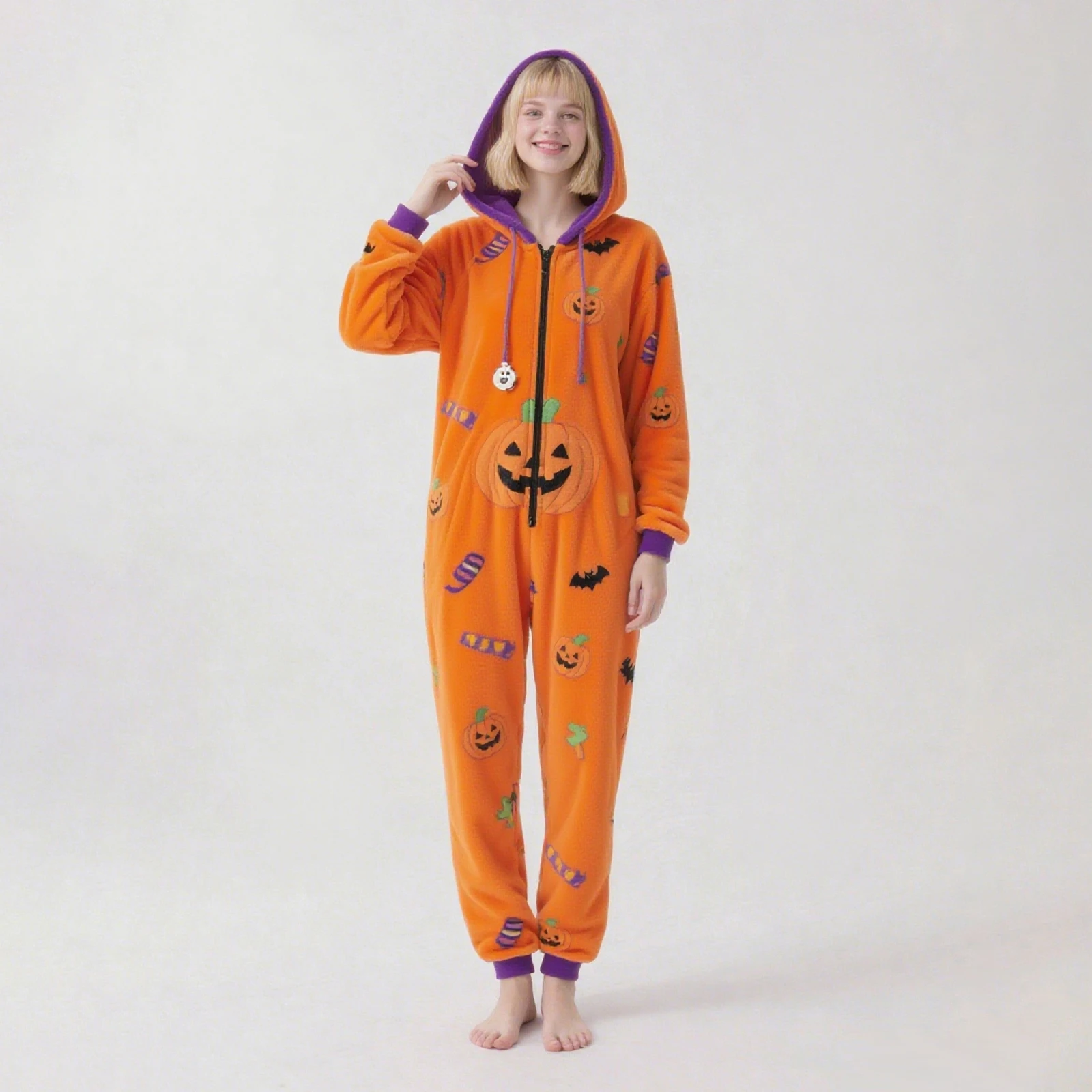 Женская флисовая пижама на Хэллоуин, комбинезон с капюшоном и длинными рукавами, комбинезон, теплая праздничная одежда для сна
Женская флисовая пижама на Хэллоуин, комбинезон с капюшоном и длинными рукавами, комбинезон, теплая праздничная одежда для сна