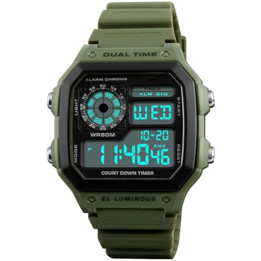 PASOY Men's Digital Multi-Function Watches Dual Time Alarm Stopwatch Countdown Backlight Waterproof Watch