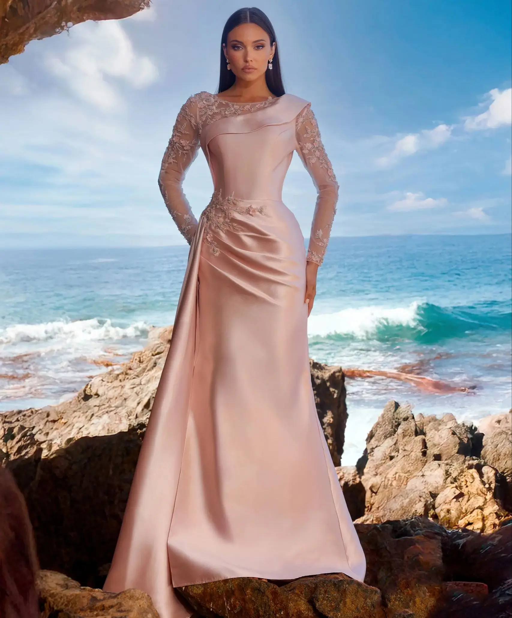 Vintage Women Evening Dresses Charming Lace Beads Long Sleeves Prom Gowns Sweep Train Customized Mother of Bride Wedding Gowns
Vintage Women Evening Dresses Charming Lace Beads Long Sleeves Prom Gowns Sweep Train Customized Mother of Bride Wedding Gowns