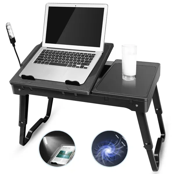 Foldable Laptop Table Bed Notebook Desk w/Cooling Fan Mouse Board LED light 4 x USB Ports Breakfast Snacking Tray with
Foldable Laptop Table Bed Notebook Desk w/Cooling Fan Mouse Board LED light 4 x USB Ports Breakfast Snacking Tray with