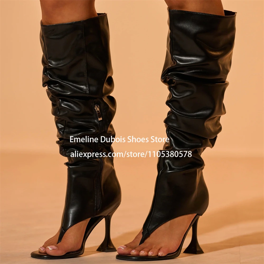 Patent Leather Pleated Thong Knee High Heel Sandals Boots Ruched Square Toe Flared Heel Party Club Fashion Summer Dress Boots
Patent Leather Pleated Thong Knee High Heel Sandals Boots Ruched Square Toe Flared Heel Party Club Fashion Summer Dress Boots