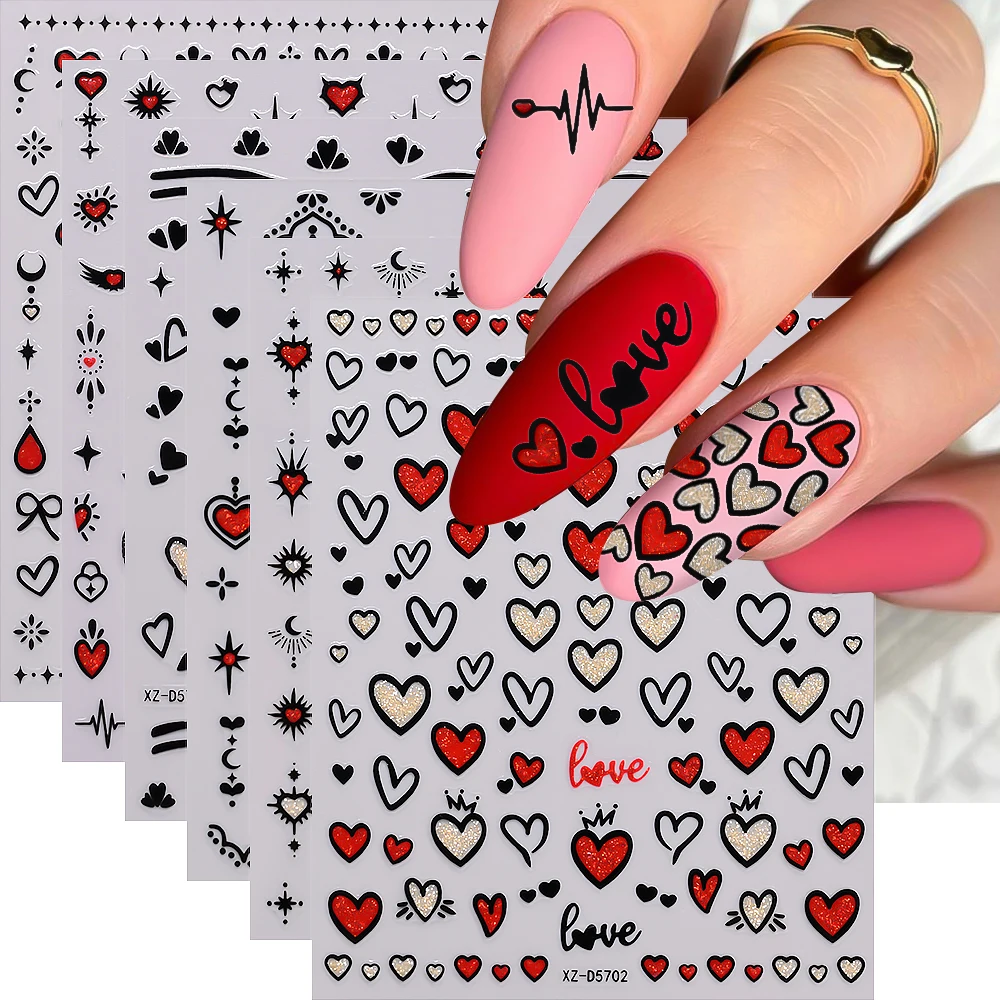 6/8/12Pcs Valentine's Day Love Heart Nail Stickers 3D Black Heart Bow Star Moon Adhesive Sliders DIY Decals Nail Art Decoration
6/8/12Pcs Valentine's Day Love Heart Nail Stickers 3D Black Heart Bow Star Moon Adhesive Sliders DIY Decals Nail Art Decoration