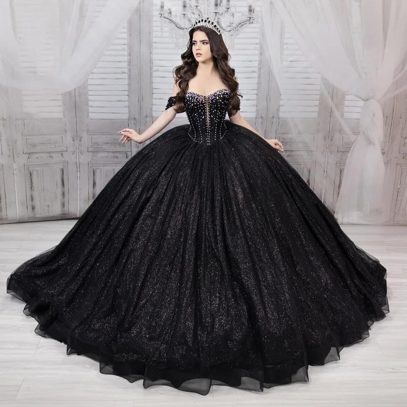 Black Glittering Quinceanera Dresses Off The Shoulder Crystal Beading Bow Tull Vestidos De 15 Anos Birthday Party Princess Sweet
Black Glittering Quinceanera Dresses Off The Shoulder Crystal Beading Bow Tull Vestidos De 15 Anos Birthday Party Princess Sweet
