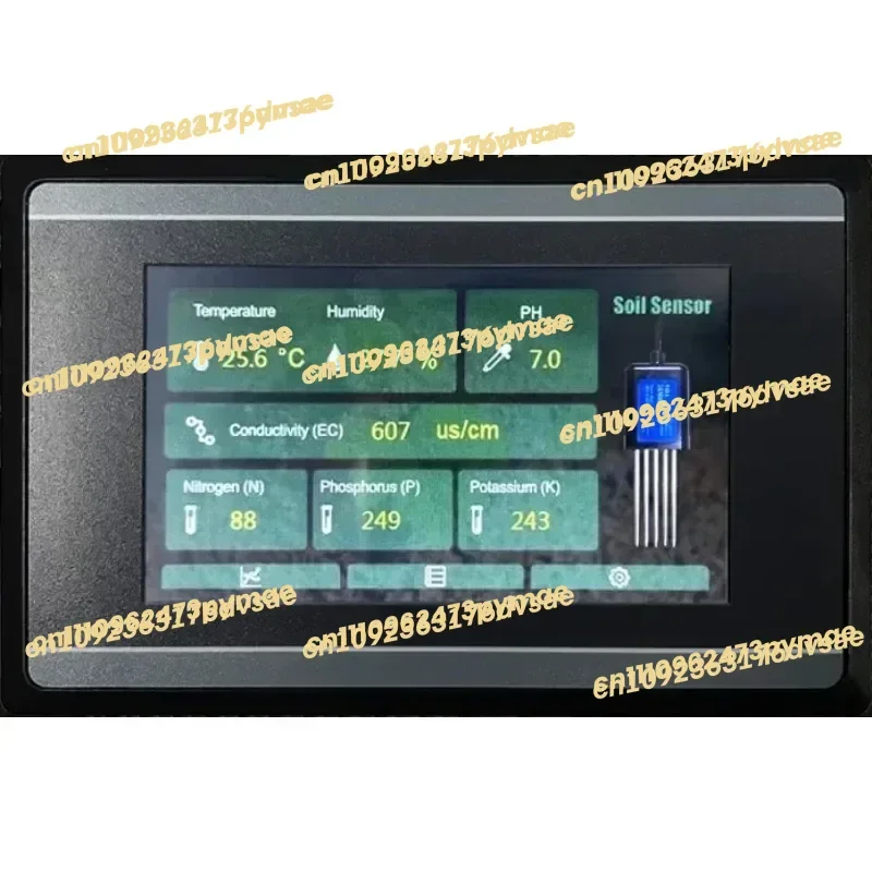 Measuring and Logging RS485 Soil Moisture Temperature Humidity EC PH NPK Sensor with HMI Touch Screen
Measuring and Logging RS485 Soil Moisture Temperature Humidity EC PH NPK Sensor with HMI Touch Screen