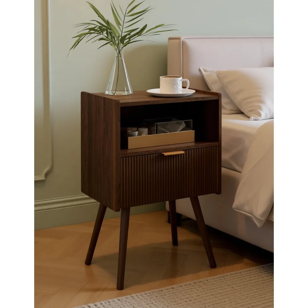 Modern Nightstand with Drawer and Open Wood Shelf Solid Legs Easy Assembly Walnut Brown
Modern Nightstand with Drawer and Open Wood Shelf Solid Legs Easy Assembly Walnut Brown