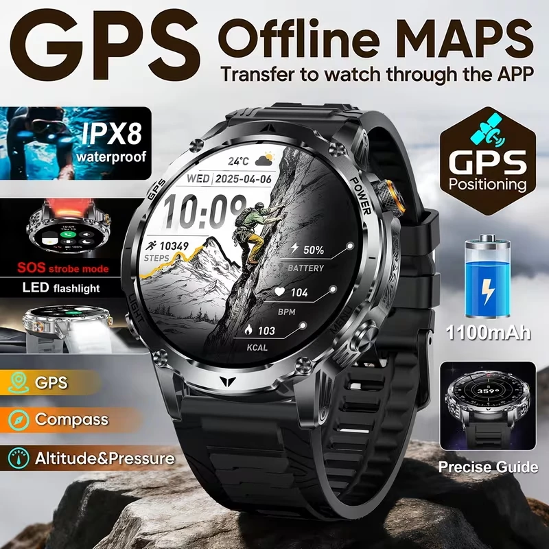 2026 New Outdoor Men's Smart Watch GPS Compass LED Flashlight Health Monitoring BluetoothCall IPX8 Waterproof Sports Smartwatch
2026 New Outdoor Men's Smart Watch GPS Compass LED Flashlight Health Monitoring BluetoothCall IPX8 Waterproof Sports Smartwatch