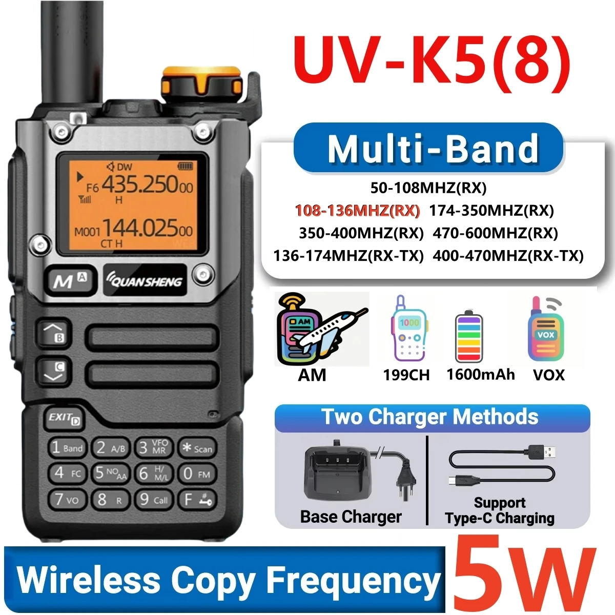 Quansheng UV-K6 Walkie Talkie 5W Air Band Radio Tyep C Charge UHF VHF DTMF FM Scrambler NOAA Wireless Frequency Two Way CB Radio
Quansheng UV-K6 Walkie Talkie 5W Air Band Radio Tyep C Charge UHF VHF DTMF FM Scrambler NOAA Wireless Frequency Two Way CB Radio