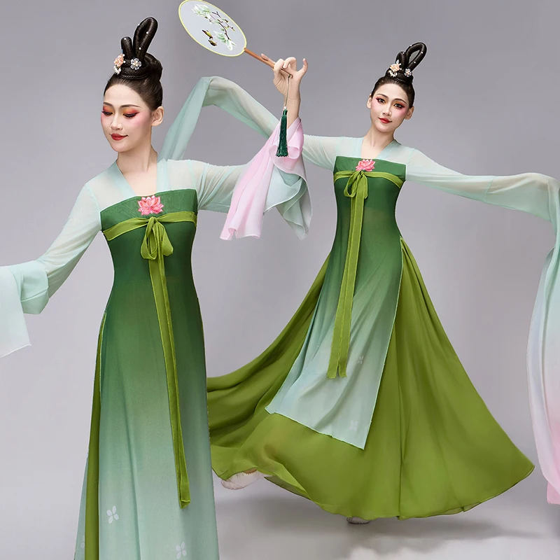 Chinese Hanfu Fairy Elegant Classical Dance Water Sleeve Dance Dress Set Her Bun Ethnic Style Yangko Fan Dance Stage Costume
Chinese Hanfu Fairy Elegant Classical Dance Water Sleeve Dance Dress Set Her Bun Ethnic Style Yangko Fan Dance Stage Costume