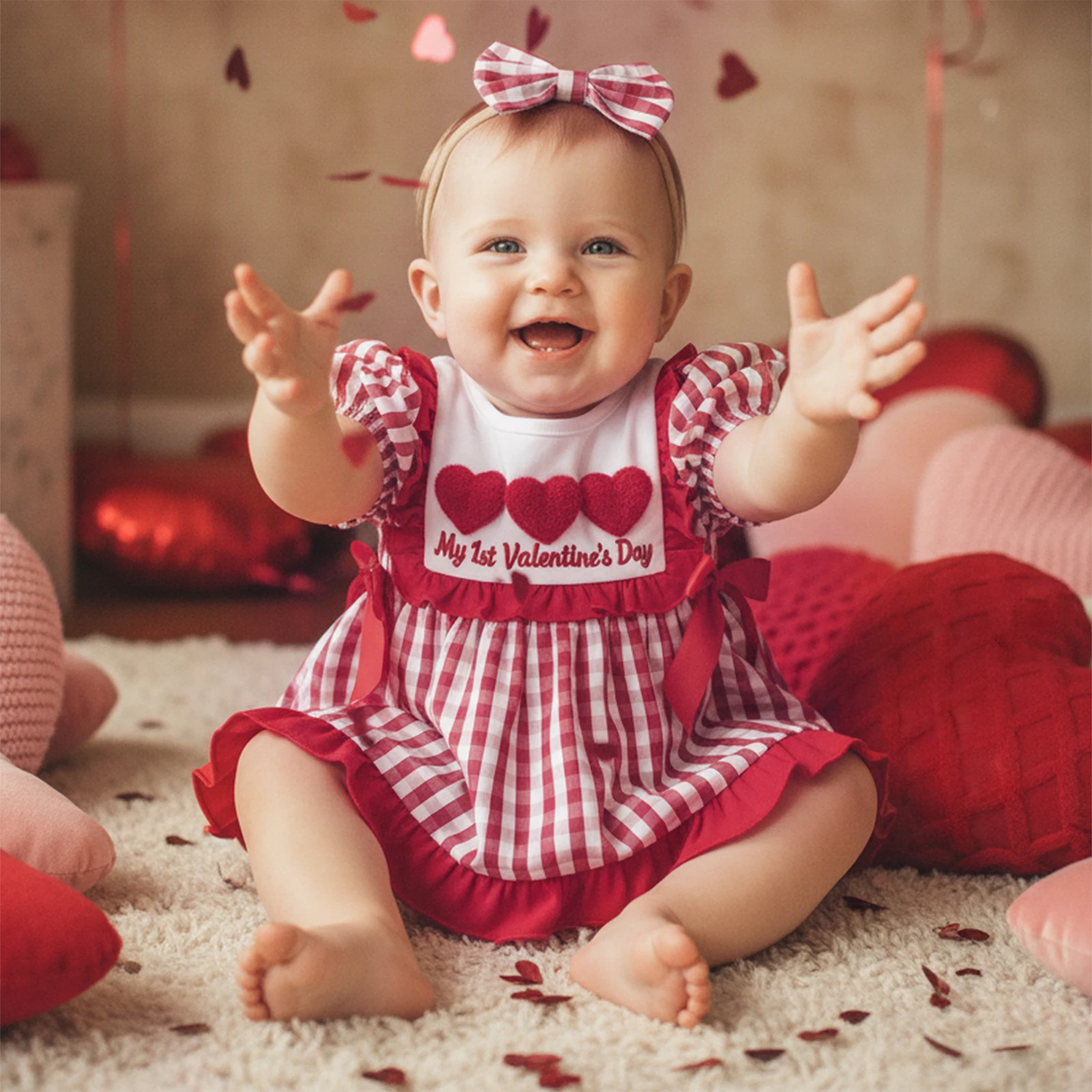 Наряд на День Святого Валентина для маленьких девочек, комбинезон с бантиками и оборками, полосатый вышитый комбинезон с короткими рукавами, платье с бантом, повязка на голову, комплект из 2 предметов
Наряд на День Святого Валентина для маленьких девочек, комбинезон с бантиками и оборками, полосатый вышитый комбинезон с короткими рукавами, платье с бантом, повязка на голову, комплект из 2 предметов