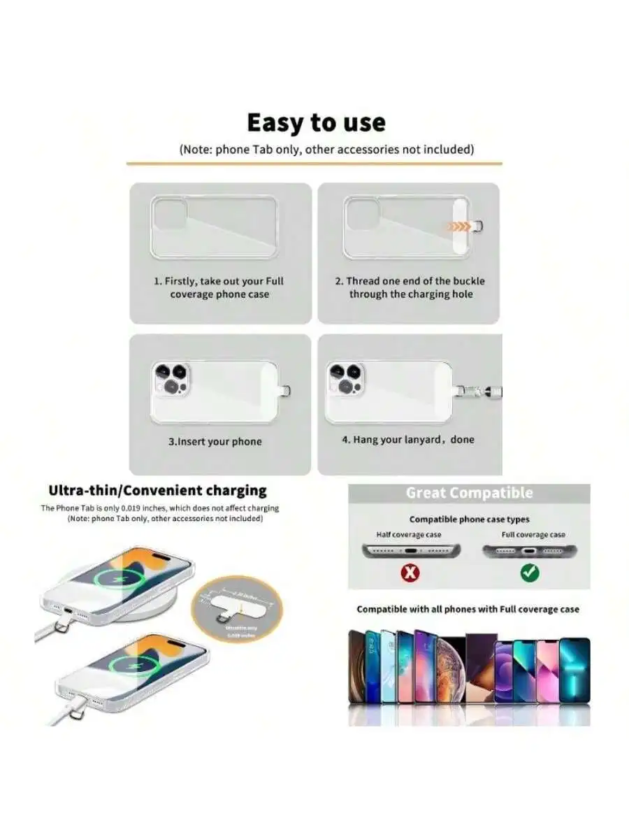 Ultra Thin Phone Tether Tab For Full Coverage Cases Lanyard Strap Accessory
Ultra Thin Phone Tether Tab For Full Coverage Cases Lanyard Strap Accessory