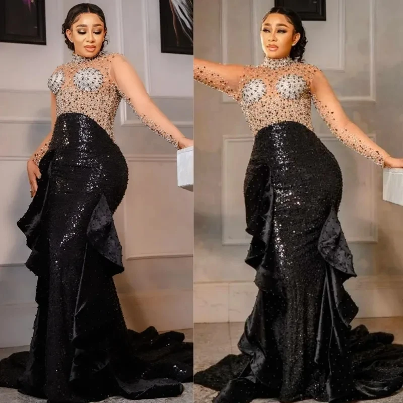 Sparkling Shine Aso Ebi Prom Dress High Neck Long Sleeves Mermaid Illusion Promdress Evening Formal Gowns for Special Occaison
Sparkling Shine Aso Ebi Prom Dress High Neck Long Sleeves Mermaid Illusion Promdress Evening Formal Gowns for Special Occaison