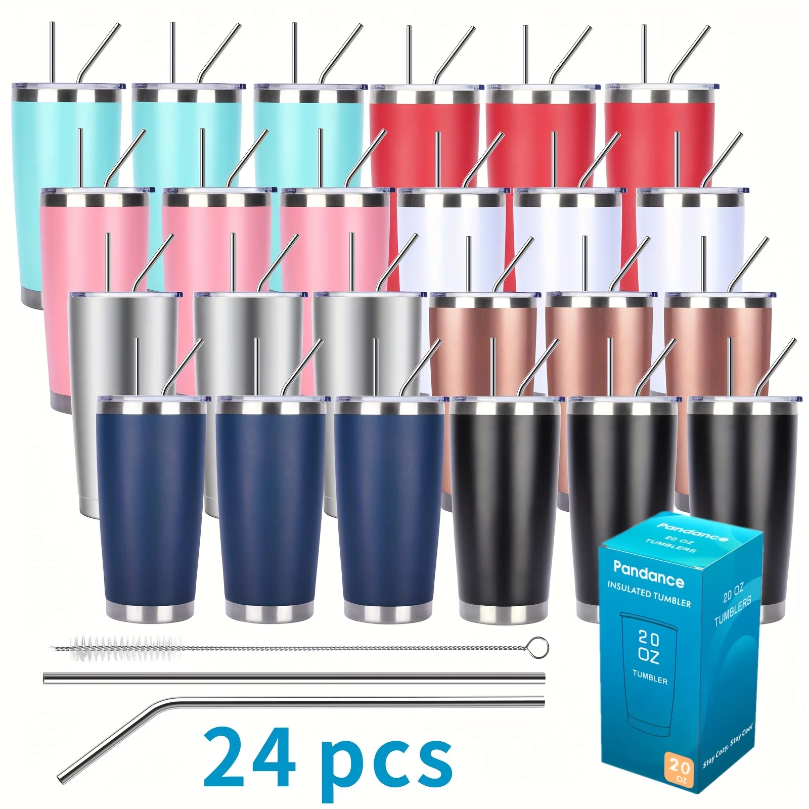 8/12/24pcs 20oz Stainless Steel Insulated Tumblers With Lid And Straw Bulk, Double Wall Vacuum Water Cups For Hot & Iced Coffee
8/12/24pcs 20oz Stainless Steel Insulated Tumblers With Lid And Straw Bulk, Double Wall Vacuum Water Cups For Hot & Iced Coffee