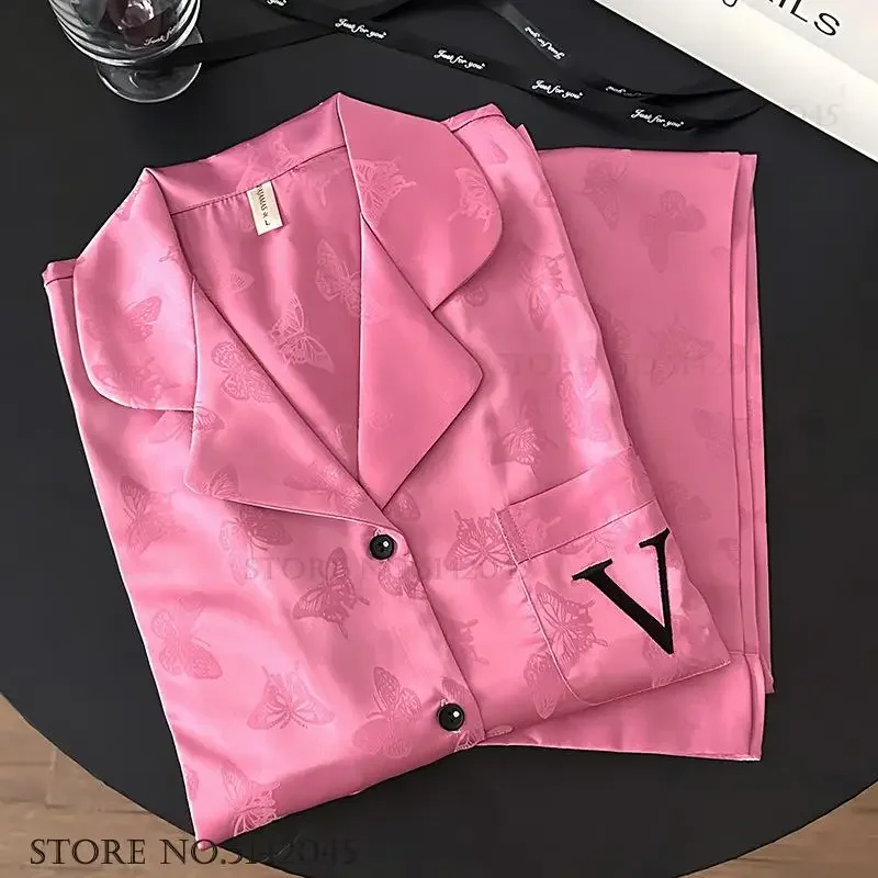 2PCS Pjs Sleepwear Set Luxury Jacquard butterfly Shirt&pants Lounge Wear Spring New Women Long Sleeve Trouser Suit Home Clothes
2PCS Pjs Sleepwear Set Luxury Jacquard butterfly Shirt&pants Lounge Wear Spring New Women Long Sleeve Trouser Suit Home Clothes