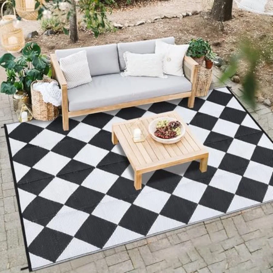 Outdoor Plastic Straw Rug 9x18 for Patio, Deck, RV, Beach, Camping Black White Reversible, Waterproof, Washable, Modern Trellis
Outdoor Plastic Straw Rug 9x18 for Patio, Deck, RV, Beach, Camping Black White Reversible, Waterproof, Washable, Modern Trellis