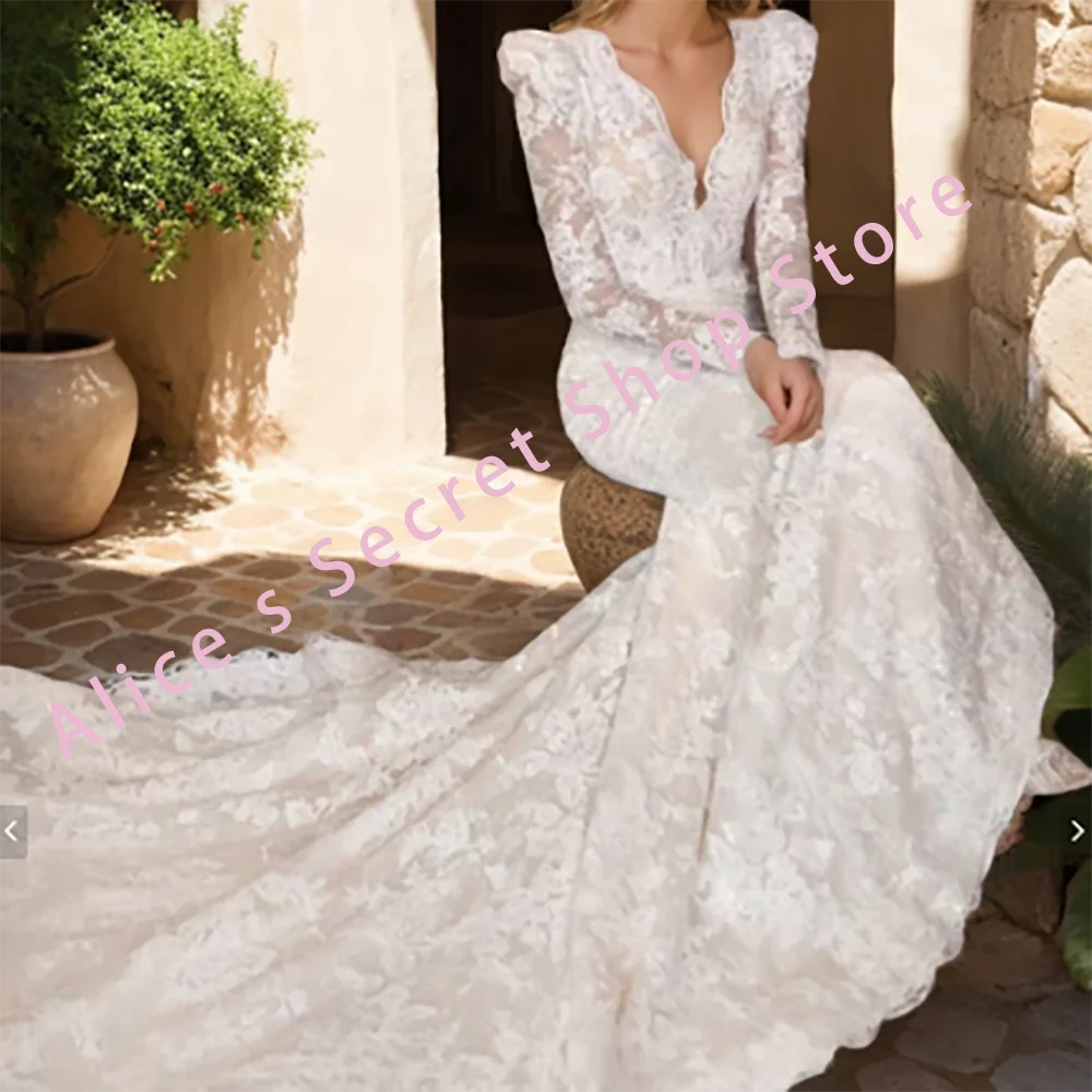 Elegant Lace V-Neck Puff Sleeve Backless Mermaid Bride Wedding Dresses Bridal Gowns Customized
Elegant Lace V-Neck Puff Sleeve Backless Mermaid Bride Wedding Dresses Bridal Gowns Customized