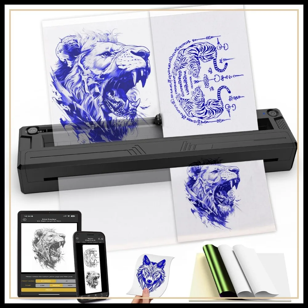Wireless Tattoo Stencil Printer, Bluetooth Thermal Transfer Printer, Custom Size Up to A4, 10 Transfer Papers, Works with Phone/Tablet/PC
Wireless Tattoo Stencil Printer, Bluetooth Thermal Transfer Printer, Custom Size Up to A4, 10 Transfer Papers, Works with Phone/Tablet/PC