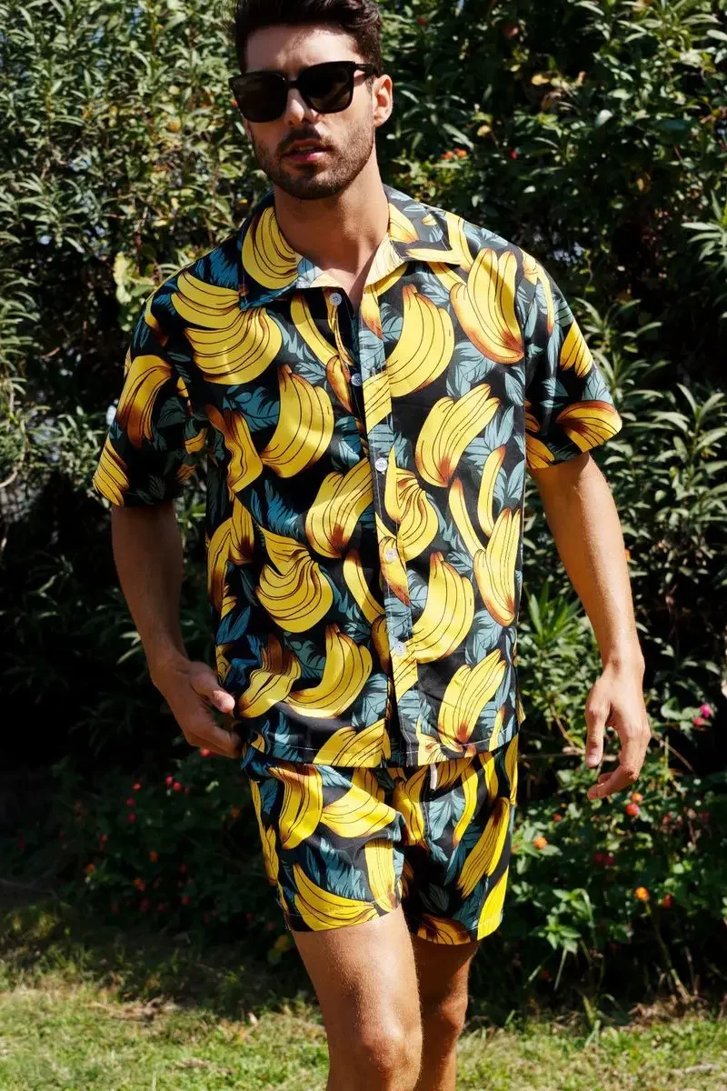 Hawaii collection beach style 2Pcs set shirt men with 3D banana print summer suit collar short sleeve Shirts Man beach pants set
Hawaii collection beach style 2Pcs set shirt men with 3D banana print summer suit collar short sleeve Shirts Man beach pants set