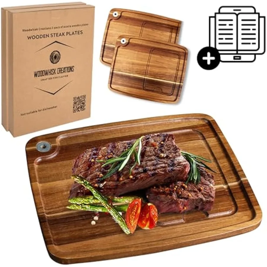 Wooden Steak Plates with Juice Channel - Wood Cutting Board for Serving Steaks - Perfect Plate Set for BBQ Fans - Sizzling Bist
Wooden Steak Plates with Juice Channel - Wood Cutting Board for Serving Steaks - Perfect Plate Set for BBQ Fans - Sizzling Bist