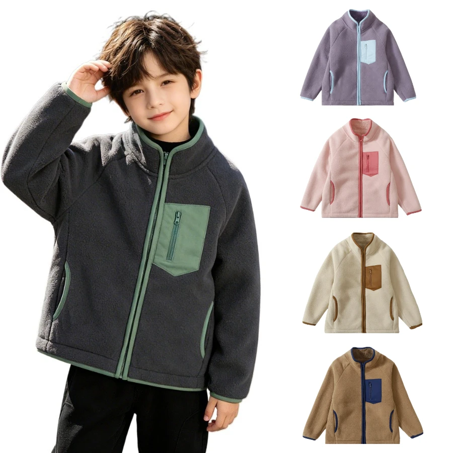 Fall Winter Fleece Zip Jacket Kids Stand Collar Dark Contrast Trim Double Lined Windproof Casual Outerwear Teen Boys Girls 2-12Y
Fall Winter Fleece Zip Jacket Kids Stand Collar Dark Contrast Trim Double Lined Windproof Casual Outerwear Teen Boys Girls 2-12Y
