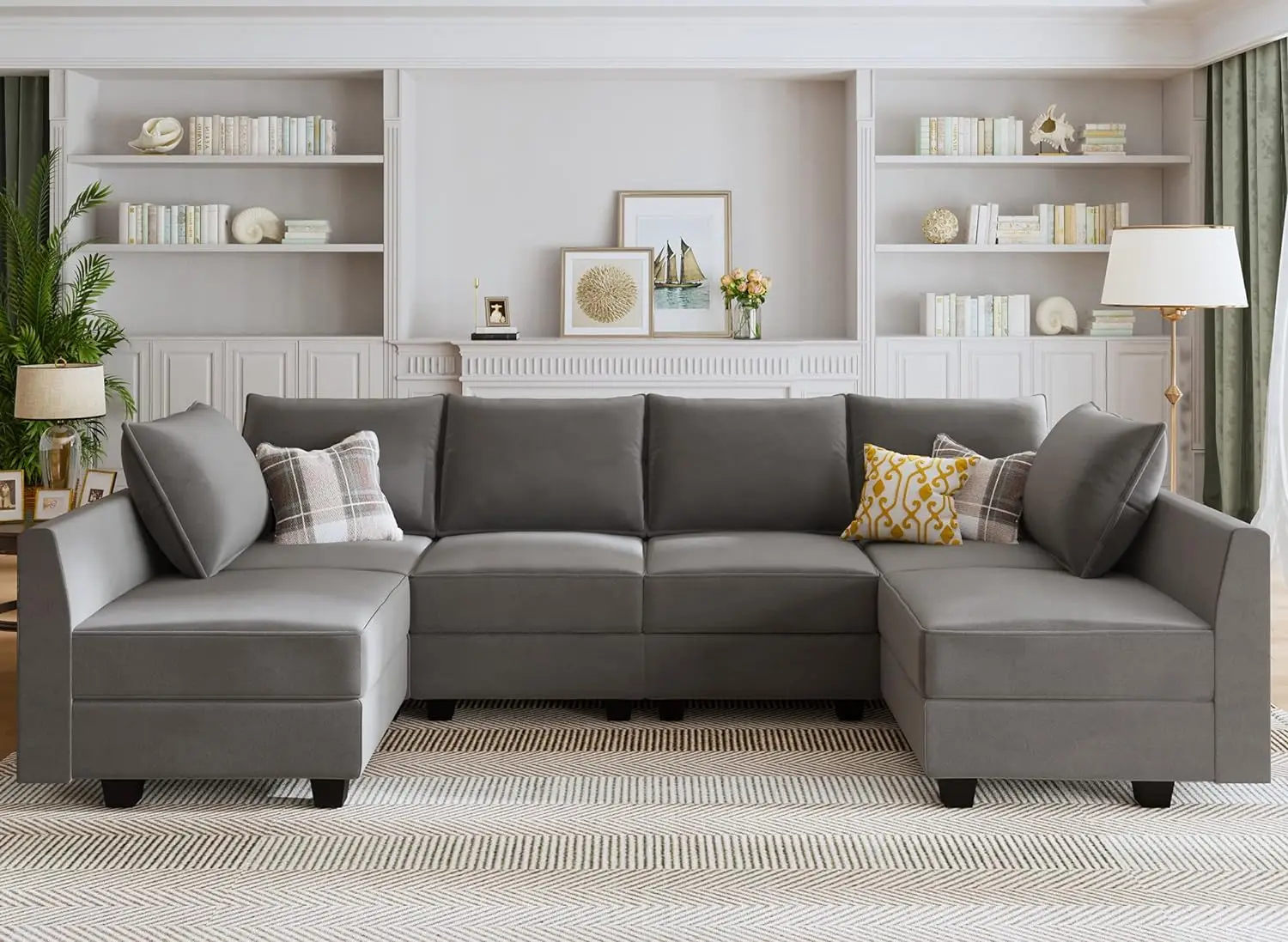 Convertible Sectional Sofa Velvet U Shaped Couch with Reversible Chaise Modular Sectional Couch 6 Seater Sofa with Storage Seat
Convertible Sectional Sofa Velvet U Shaped Couch with Reversible Chaise Modular Sectional Couch 6 Seater Sofa with Storage Seat