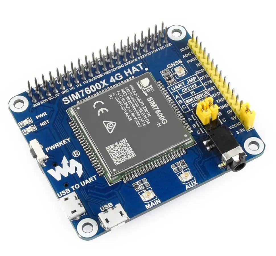 SIM7600G-H 4G HAT For Raspberry Pi, LTE Cat-4 4G / 3G / 2G Support, GNSS Positioning, Global Band
SIM7600G-H 4G HAT For Raspberry Pi, LTE Cat-4 4G / 3G / 2G Support, GNSS Positioning, Global Band