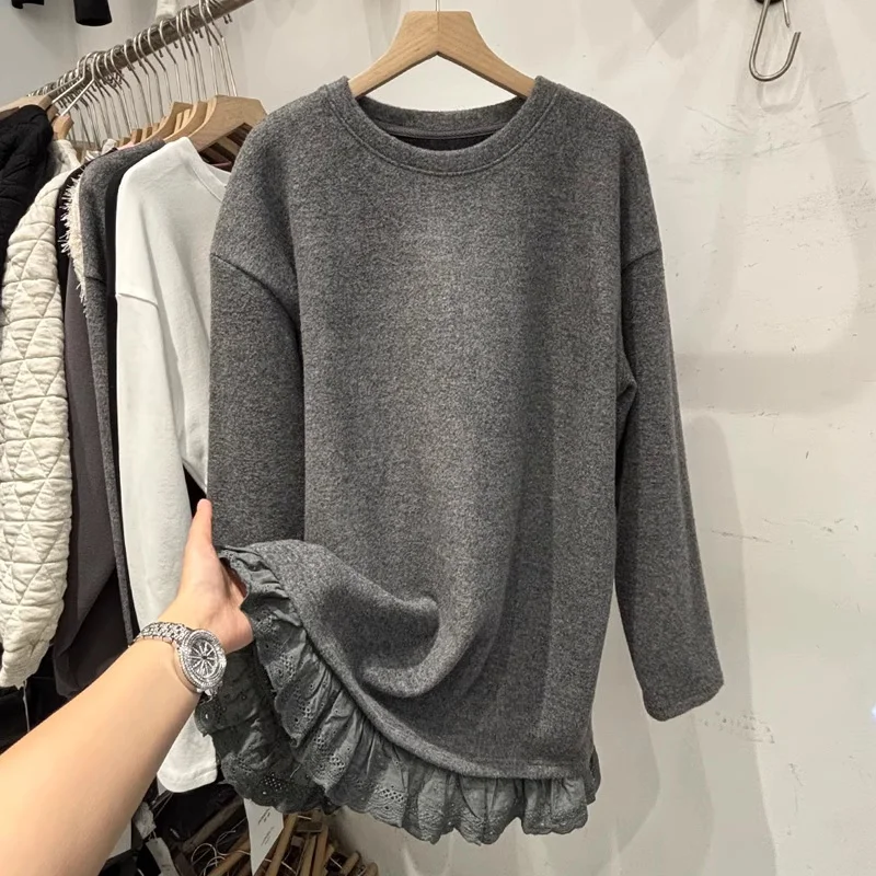 plus Size Women's Long Sleeve T-Shirt Lace Trim Thickened German Velvet Loose Slimming Top for Spring Autumn Winter
plus Size Women's Long Sleeve T-Shirt Lace Trim Thickened German Velvet Loose Slimming Top for Spring Autumn Winter