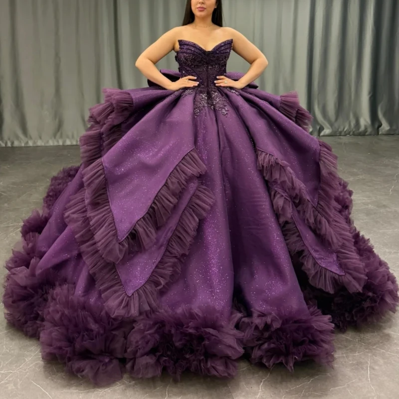 Фиолетовое блестящее платье Quinceanera, бальное платье с открытыми плечами, расшитое бисером и кристаллами, многоуровневое тюлевое платье для вечеринки, дня рождения, сладкое платье 16, Vestid
Фиолетовое блестящее платье Quinceanera, бальное платье с открытыми плечами, расшитое бисером и кристаллами, многоуровневое тюлевое платье для вечеринки, дня рождения, сладкое платье 16, Vestid