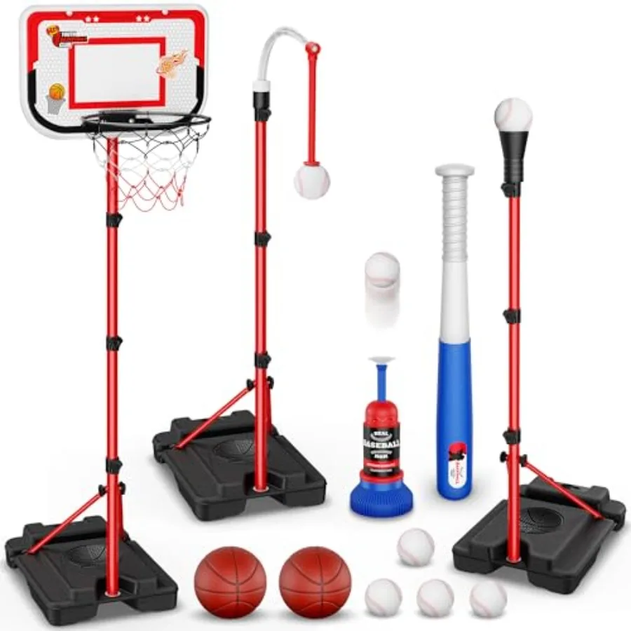 4 in 1 Basketball Hoop and T-Ball Set - Adjustable Hanging T-Ball Stand with Automatic Pitching Machine Indoor Outdoor Sports T
4 in 1 Basketball Hoop and T-Ball Set - Adjustable Hanging T-Ball Stand with Automatic Pitching Machine Indoor Outdoor Sports T