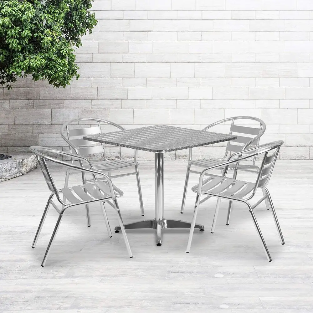 OLIVER 31.5 Square Aluminum Table Set with 4 Slat Back Chairs
OLIVER 31.5 Square Aluminum Table Set with 4 Slat Back Chairs