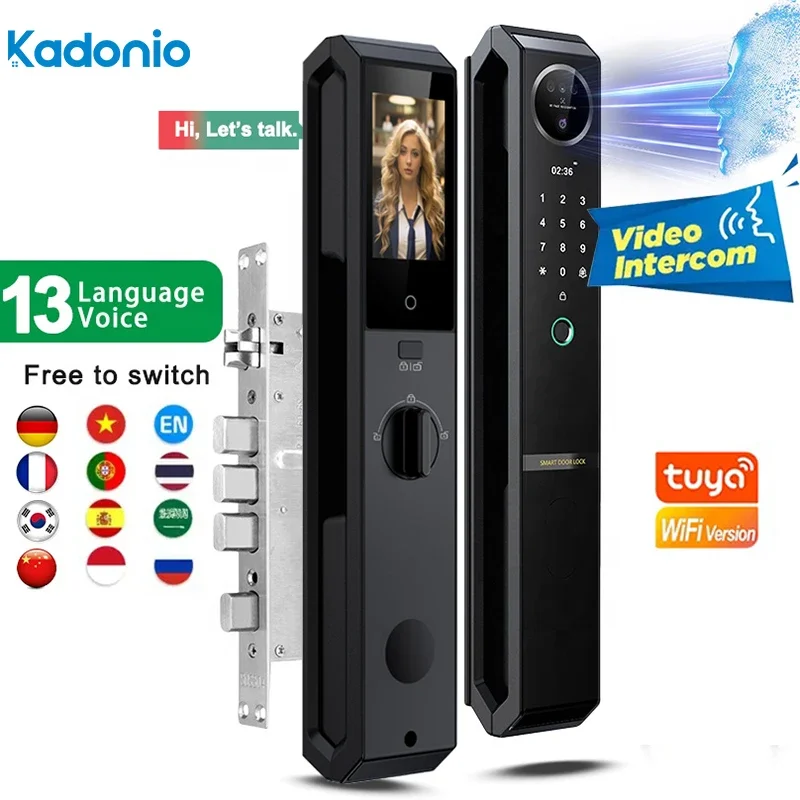 008 Kadonio Smart Door Lock with Electronic Keypad NFC 3D Face Recognition Digital Code and Key Fingerprint and WiFi
008 Kadonio Smart Door Lock with Electronic Keypad NFC 3D Face Recognition Digital Code and Key Fingerprint and WiFi