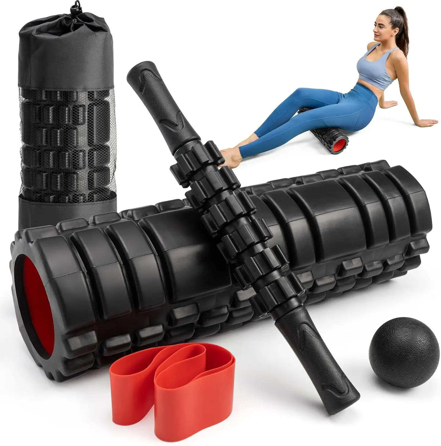 5-in-1 Foam Roller Set with Massage Stick, Ball & Resistance Band for Deep Muscle Massage, Pilates, Yoga (Black-18)
5-in-1 Foam Roller Set with Massage Stick, Ball & Resistance Band for Deep Muscle Massage, Pilates, Yoga (Black-18)