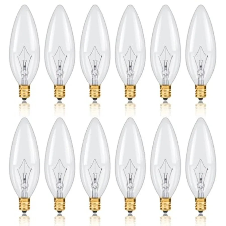 12 Pack Candelabra Torpedo E12 Base 120V Decorative Vintage Light Bulbs, 2700K Warm White Dimmable Edison Candle Bulbs for Chan
12 Pack Candelabra Torpedo E12 Base 120V Decorative Vintage Light Bulbs, 2700K Warm White Dimmable Edison Candle Bulbs for Chan