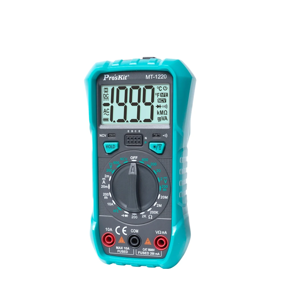 Pro'sKit MT-1220 3-1/2 digital meter resistance diode test non-contact electrical inspection measurement, LED lighting
Pro'sKit MT-1220 3-1/2 digital meter resistance diode test non-contact electrical inspection measurement, LED lighting