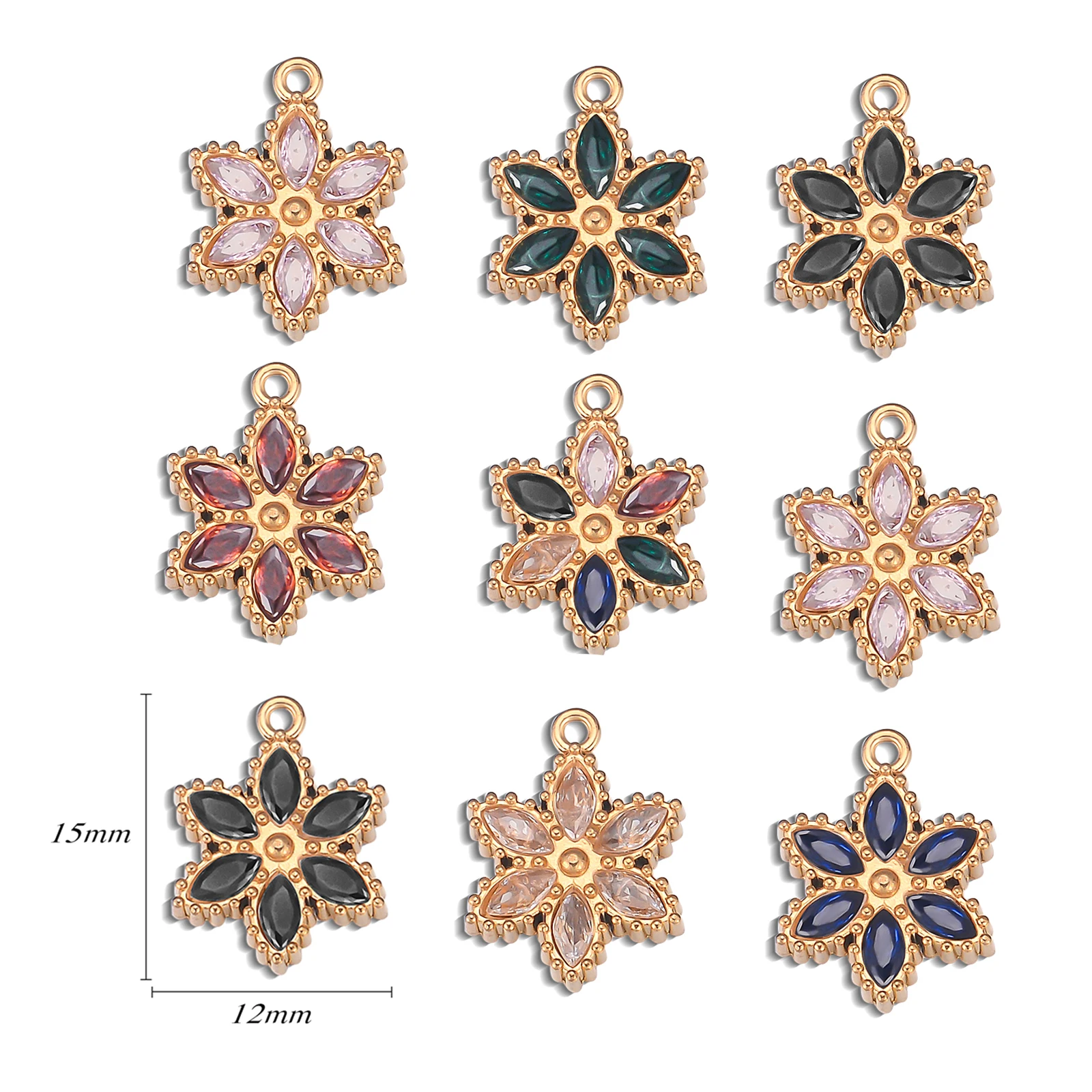 3Pcs Plum Blossom Multicolour with Cubic Zirconia Pendants Mini Stainless Steel Charms for DIY Women Jewelry Making 12mm x 15m
3Pcs Plum Blossom Multicolour with Cubic Zirconia Pendants Mini Stainless Steel Charms for DIY Women Jewelry Making 12mm x 15m