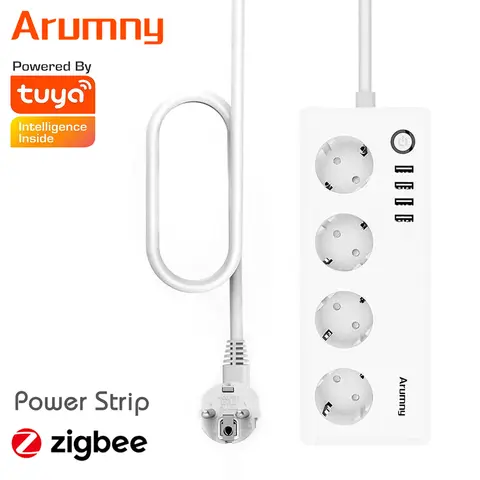 Arumny-regleta de alimentación Zigbee con enchufe europeo, Tuya Smart Life Zigbee2mqtt, cable de extensión de 1,8 m, asistente de Google Alexa, Control por voz, 16A, 220V