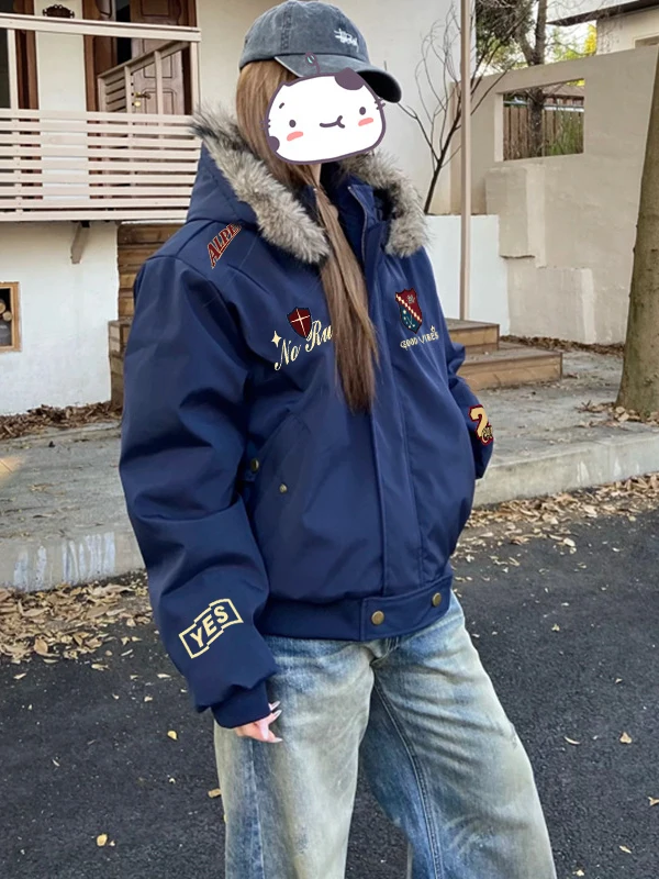 Thiened American High Street Stitched Fur Collar Baseball Cotton Jaet Men's Winter Warm Outerwear Youth Faion Ox Cloth
Thiened American High Street Stitched Fur Collar Baseball Cotton Jaet Men's Winter Warm Outerwear Youth Faion Ox Cloth