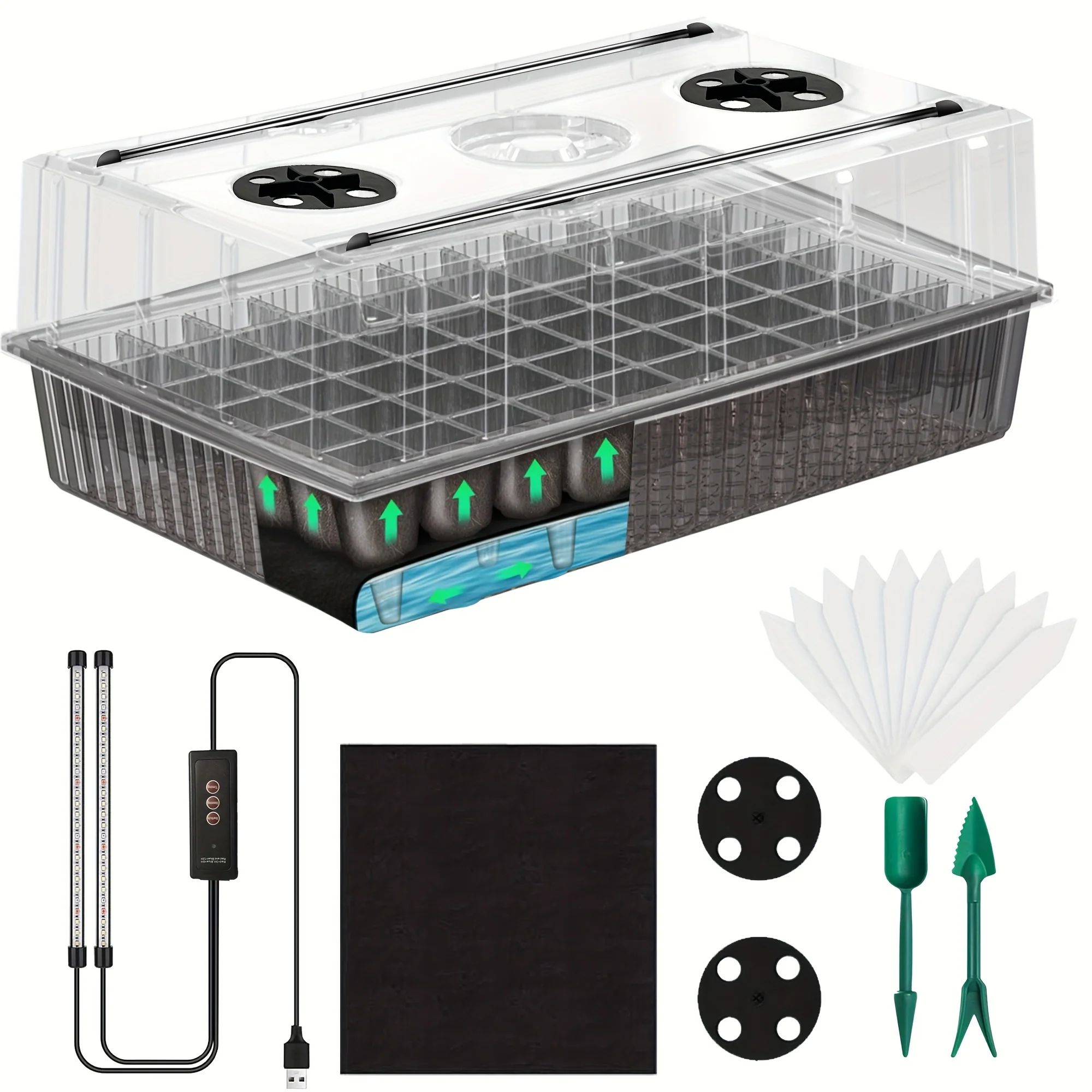 60-Cell Self-Watering Seedling Tray with Grow Light & Humidity Dome (4.07"), Indoor Plant Germination Starter Kit
60-Cell Self-Watering Seedling Tray with Grow Light & Humidity Dome (4.07"), Indoor Plant Germination Starter Kit