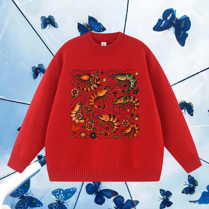 Fashion Loose Long Sleeve Casual Top Women Harajuku Y2K Streetwear Punk Pullover Sweater Creative Shrimp Pattern Printed Sweater
Fashion Loose Long Sleeve Casual Top Women Harajuku Y2K Streetwear Punk Pullover Sweater Creative Shrimp Pattern Printed Sweater