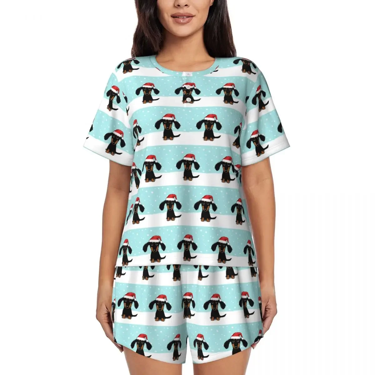 Cute Dachshund Christmas Winter Wiener Dog Santa Round Neck Short Sleeve Nightgowns for Sleeping Women Pajama Set Short Pants
Cute Dachshund Christmas Winter Wiener Dog Santa Round Neck Short Sleeve Nightgowns for Sleeping Women Pajama Set Short Pants