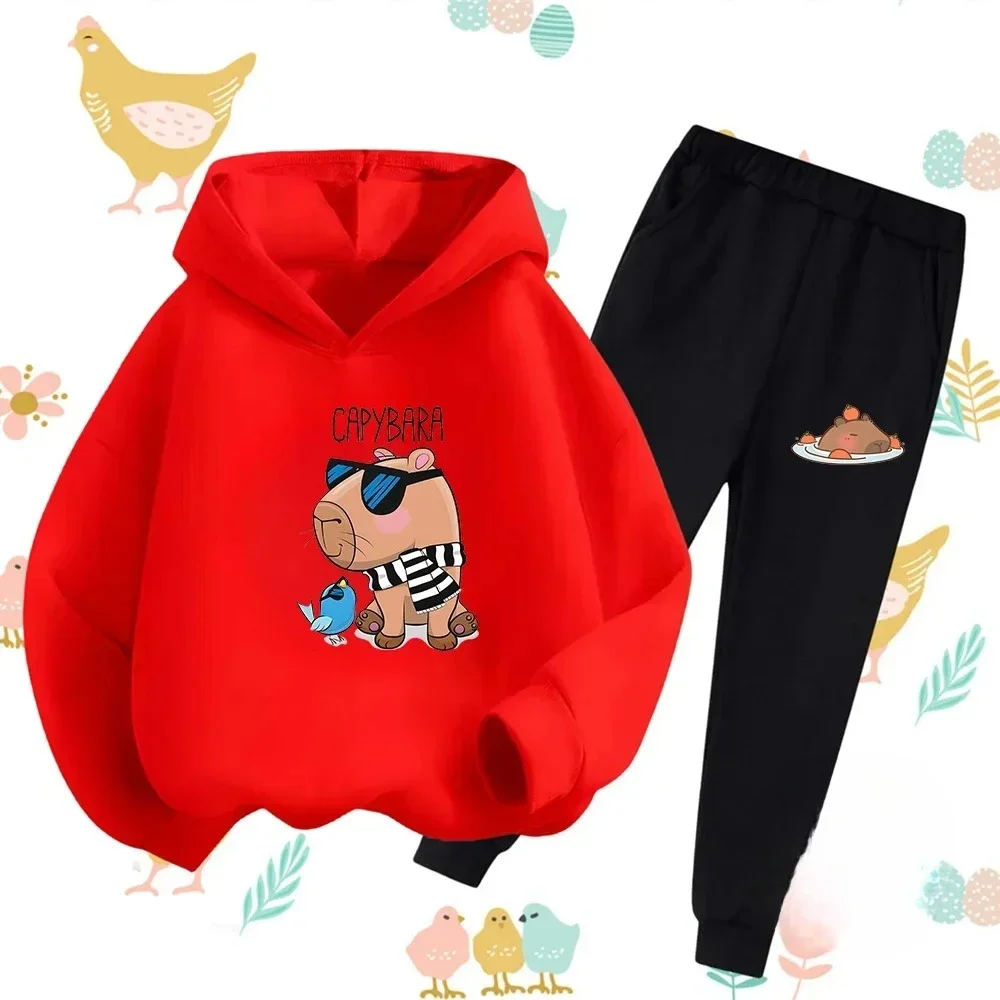 Осень-зима, новый наряд с мультяшным принтом капибары, детский комплект с капюшоном для мальчиков и девочек 3-17, повседневный модный детский комплект, брючный костюм
Осень-зима, новый наряд с мультяшным принтом капибары, детский комплект с капюшоном для мальчиков и девочек 3-17, повседневный модный детский комплект, брючный костюм