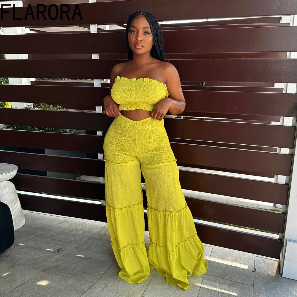 FLARORA Elegant Ruffle 2 Pcs Sets Woman Solid Color Tube Tops And High Waist Wide Leg Pants Outfits Fashion Street Tracksuits
FLARORA Elegant Ruffle 2 Pcs Sets Woman Solid Color Tube Tops And High Waist Wide Leg Pants Outfits Fashion Street Tracksuits