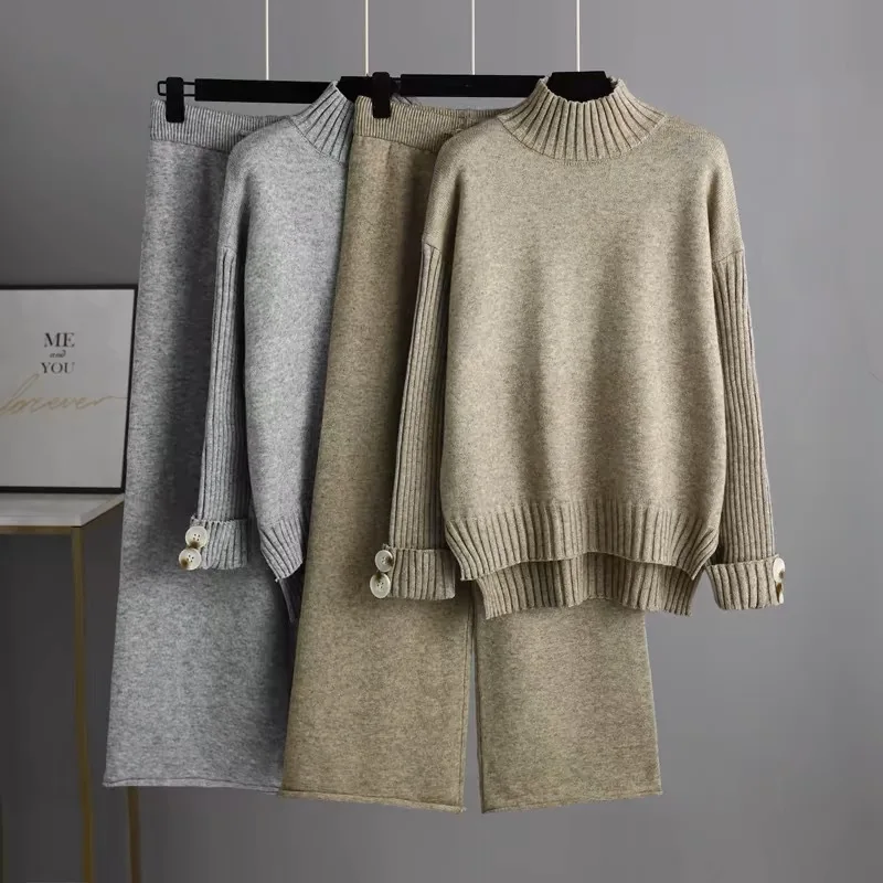 Autumn New Fashion Simple Solid Color Loose High Neck Elegant Knitted Sweater Drawstring Wide Leg Pants Casual Two-Piece Set
Autumn New Fashion Simple Solid Color Loose High Neck Elegant Knitted Sweater Drawstring Wide Leg Pants Casual Two-Piece Set